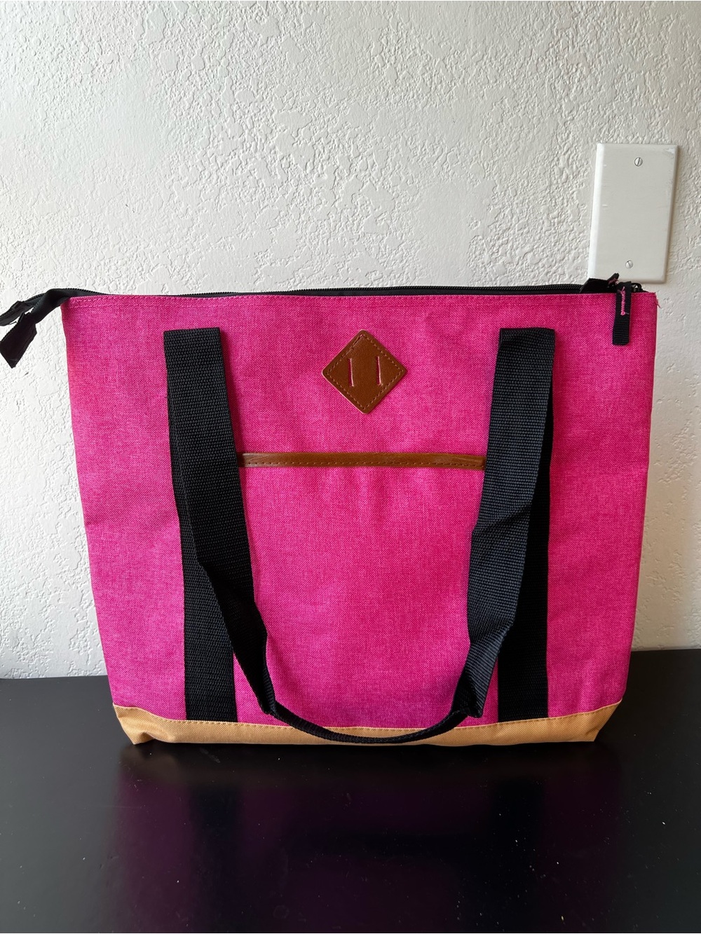 NWT Pink Canvas Cooler Tote Bag with Black Straps